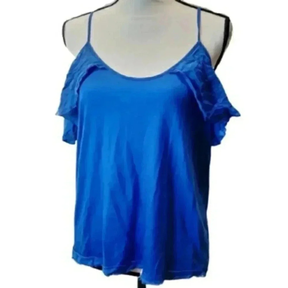Zara Cami Top Sexy Back Ruffle Detail Summer Top Size Large Blue Tank Top